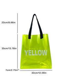 Bolso tote con estampado de letra amarillo flúor PVC miedoso - Amarillo - Ver 7