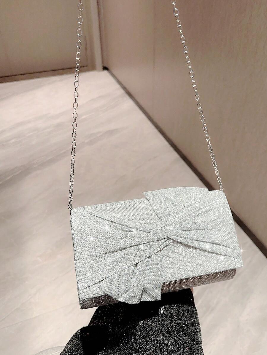 Moonlit EveBag Quyến rũ, Thanh lịch, Tinh tế, Yên tĩnh Sequin sang trọng, Phong cách, Sang trọng, Sáng bóng Túi phong bì long lanh Chi tiết xoắn Túi buổi tối quyến rũ, Túi ăn tối cho cô gái dự tiệc, phụ nữ, cô dâu Hoàn hảo cho bữa tiệc, đám cưới, vũ hội, bữa tối/tiệc - Bạc - Xem 1