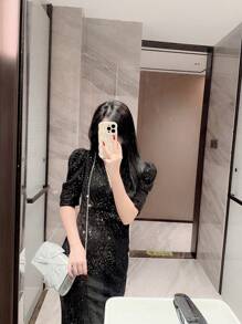 Moonlit EveBag Quyến rũ, Thanh lịch, Tinh tế, Yên tĩnh Sequin sang trọng, Phong cách, Sang trọng, Sáng bóng Túi phong bì long lanh Chi tiết xoắn Túi buổi tối quyến rũ, Túi ăn tối cho cô gái dự tiệc, phụ nữ, cô dâu Hoàn hảo cho bữa tiệc, đám cưới, vũ hội, bữa tối/tiệc - Bạc - Xem 4