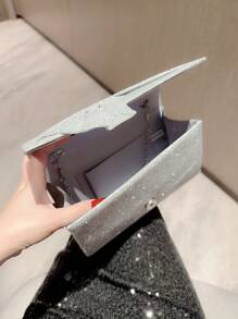 Moonlit EveBag Quyến rũ, Thanh lịch, Tinh tế, Yên tĩnh Sequin sang trọng, Phong cách, Sang trọng, Sáng bóng Túi phong bì long lanh Chi tiết xoắn Túi buổi tối quyến rũ, Túi ăn tối cho cô gái dự tiệc, phụ nữ, cô dâu Hoàn hảo cho bữa tiệc, đám cưới, vũ hội, bữa tối/tiệc - Bạc - Xem 5