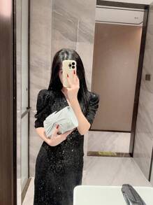 Moonlit EveBag Quyến rũ, Thanh lịch, Tinh tế, Yên tĩnh Sequin sang trọng, Phong cách, Sang trọng, Sáng bóng Túi phong bì long lanh Chi tiết xoắn Túi buổi tối quyến rũ, Túi ăn tối cho cô gái dự tiệc, phụ nữ, cô dâu Hoàn hảo cho bữa tiệc, đám cưới, vũ hội, bữa tối/tiệc - Bạc - Xem 7