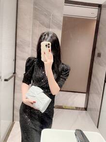 Moonlit EveBag Quyến rũ, Thanh lịch, Tinh tế, Yên tĩnh Sequin sang trọng, Phong cách, Sang trọng, Sáng bóng Túi phong bì long lanh Chi tiết xoắn Túi buổi tối quyến rũ, Túi ăn tối cho cô gái dự tiệc, phụ nữ, cô dâu Hoàn hảo cho bữa tiệc, đám cưới, vũ hội, bữa tối/tiệc - Bạc - Xem 8