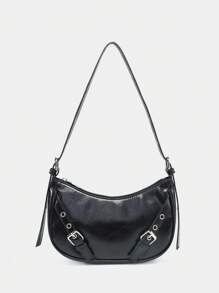 Thời trang Túi Hobo Grommet Lỗ gắn & Khóa Trang trí Dây kéo PU - màu đen - Xem 1
