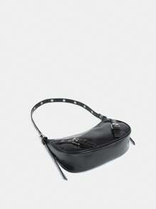 Thời trang Túi Hobo Grommet Lỗ gắn & Khóa Trang trí Dây kéo PU - màu đen - Xem 3