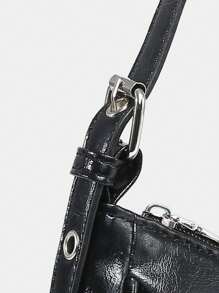 Thời trang Túi Hobo Grommet Lỗ gắn & Khóa Trang trí Dây kéo PU - màu đen - Xem 4