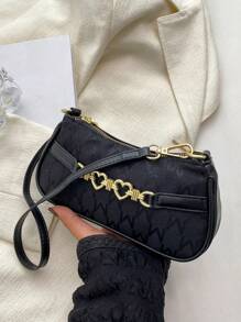 Letter Graphic Bag Heart Decor Zipper Polyester Fashionable - Black - View 2