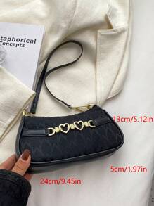 Letter Graphic Bag Heart Decor Zipper Polyester Fashionable - Black - View 3