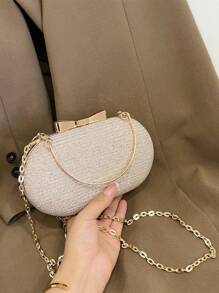 Mini Box Bag Fashionable Bow Decor Chain Strap - Gold - View 1