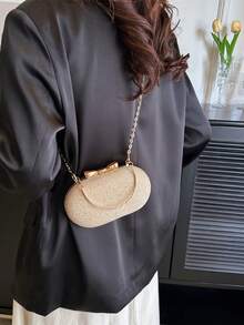 Mini Box Bag Fashionable Bow Decor Chain Strap - Gold - View 2