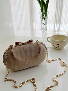 Mini Box Bag Fashionable Bow Decor Chain Strap - Gold - View 8