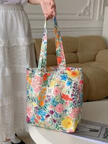 Summer Floral Bag,Large Capacity Canvas Bag,Beach Bag,Shopping Bag,Shoulder Bag,Summer Essentials,Perfect For Vacation & Holiday,School Bag,Large Capacity,Portable,For Teen Girls Women College Students,White-Collar Workers,Perfect For Work,Back To School,Middle School,High School,College,Vacation
