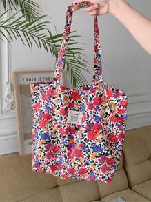 夏季花卉包，大容量帆布袋，海灘袋，購物袋，肩袋，夏季必備品，適用於度假和假期，學校包，大容量，便攜，適用於青少年女孩、女性大學生、白領階層，適用於工作，返校，中學，高中，大學，度假 - 彩色 - 查看 4
