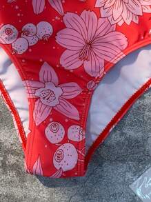 印花交叉掛脖比基尼泳裝 - 彩色 - 查看 4