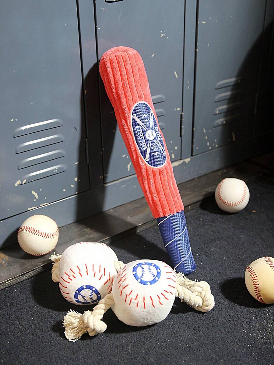 nicovaer 1 pieza Juguete de felpa para mascota béisbol con diseño de murciélago - Rojo - Ver 1