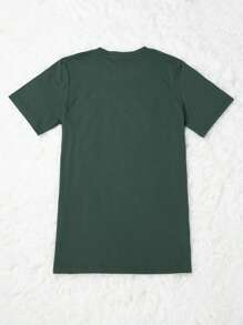 Calvaya Áo thun Plus size Lá thư Giải trí - Màu xanh lá cây đậm - Xem 2