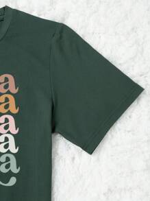 Calvaya Áo thun Plus size Lá thư Giải trí - Màu xanh lá cây đậm - Xem 3