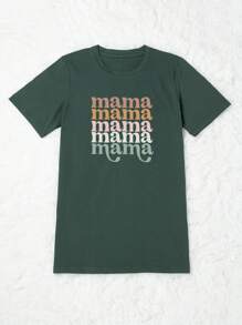 Calvaya Áo thun Plus size Lá thư Giải trí - Màu xanh lá cây đậm - Xem 4