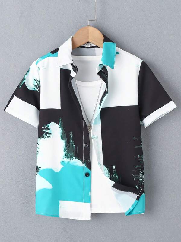 SHEIN Tween Boy Color Block Shirt Without Tee