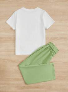 SHEIN Bộ hai mảnh Gái Thắt lưng Quần paper-bag Con số Lá thư Giải trí - Nhiều màu - Xem 2