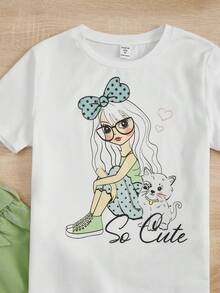 SHEIN Bộ hai mảnh Gái Thắt lưng Quần paper-bag Con số Lá thư Giải trí - Nhiều màu - Xem 5