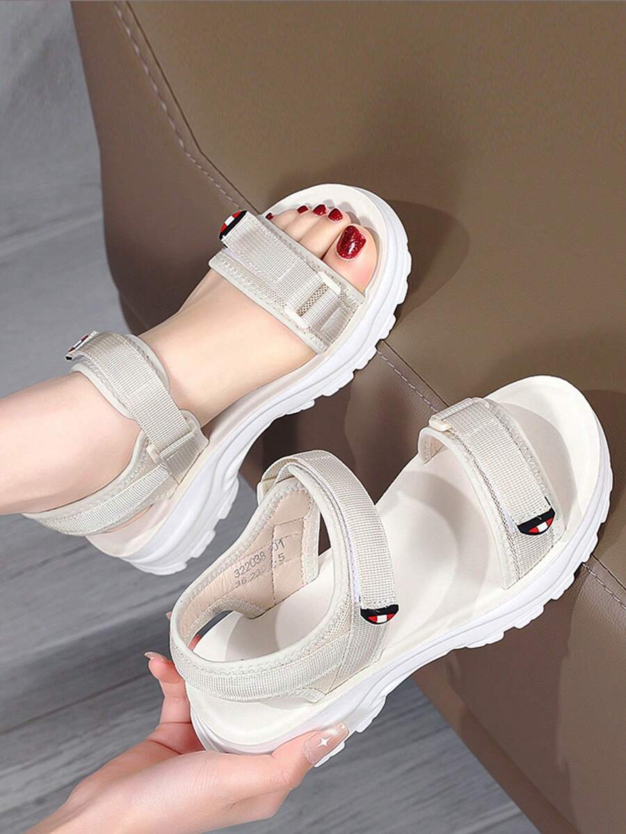 Xăng-đan thể thao dây đeo mắt cá chân có móc khóa dành cho nữ, Xăng-đan vải ngoài trời thể thao - Màu be - Xem 1