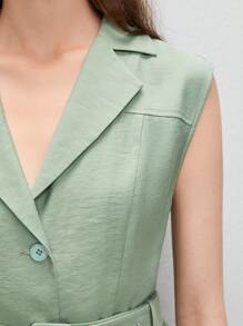 BizChic Đầm Thắt lưng Nút phía trước màu trơn Giải trí - Màu xanh Bạc hà - Xem 5