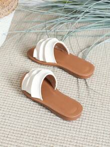 Niños Zapatillas con banda única antideslizante de moda para verano - Blanco - Ver 2