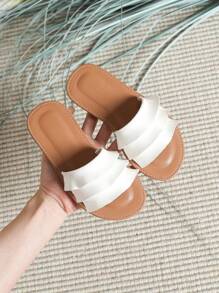 Niños Zapatillas con banda única antideslizante de moda para verano - Blanco - Ver 4