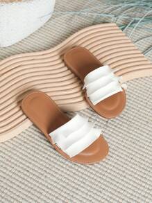 Niños Zapatillas con banda única antideslizante de moda para verano - Blanco - Ver 5