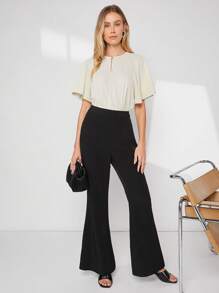 BizChic Blusa de cuello con abertura de ojo de manga mariposa ropa de trabajo - Beis - Ver 3