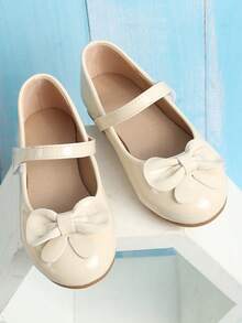 1對女孩蝴蝶結裝飾瑪麗珍女鞋適用於戶外 - 米色 - 查看 3