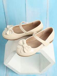 1對女孩蝴蝶結裝飾瑪麗珍女鞋適用於戶外 - 米色 - 查看 4