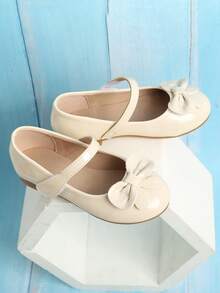 1對女孩蝴蝶結裝飾瑪麗珍女鞋適用於戶外 - 米色 - 查看 5