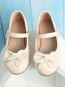 1對女孩蝴蝶結裝飾瑪麗珍女鞋適用於戶外 - 米色 - 查看 6