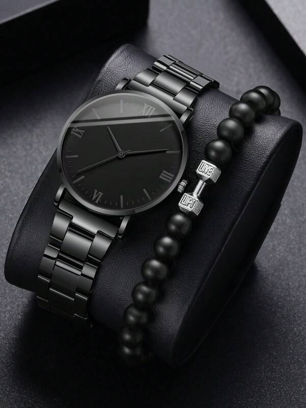 1 件男士圆形指针石英表和 1 件手链，作为返校学生的礼物