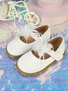 Baby Girls Hook-and-loop Fastener Trang trí hoa Căn hộ Mary Jane cho ngoài trời - trắng - Xem 2