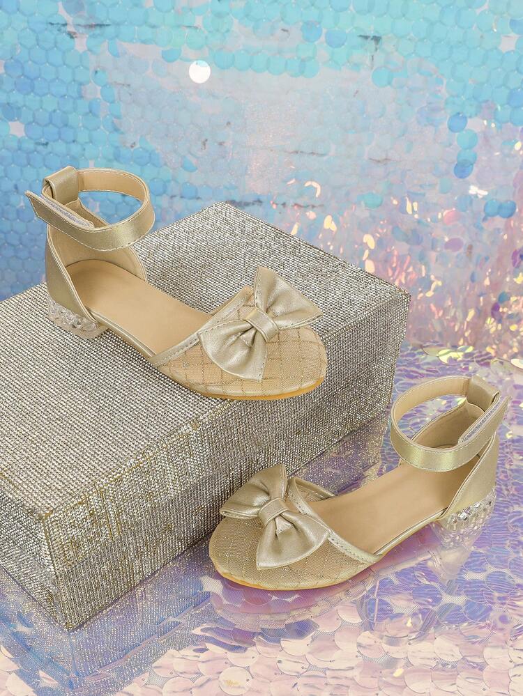 Fille Chaussures Plates À Brides À Fermeture Autoagrippante À Détail Pailleté À Nœud Papillon À La Mode Pour Extérieur - Doré - Voir 5