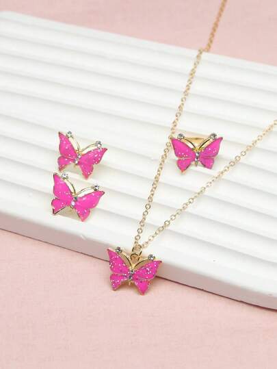 4入組女孩蝴蝶裝飾首飾套裝適用於禮品