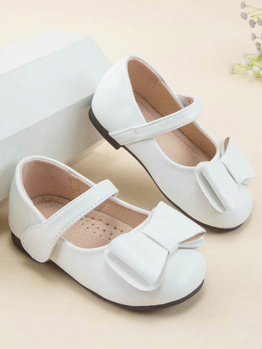Girls Bow Decor Mary Jane Flats For Outdoor - White - View 1