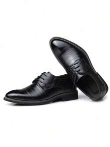 Men Comfortable Lace Up Design Dress Shoes, Business Outdoor Black Derby Shoes - Black - View 2