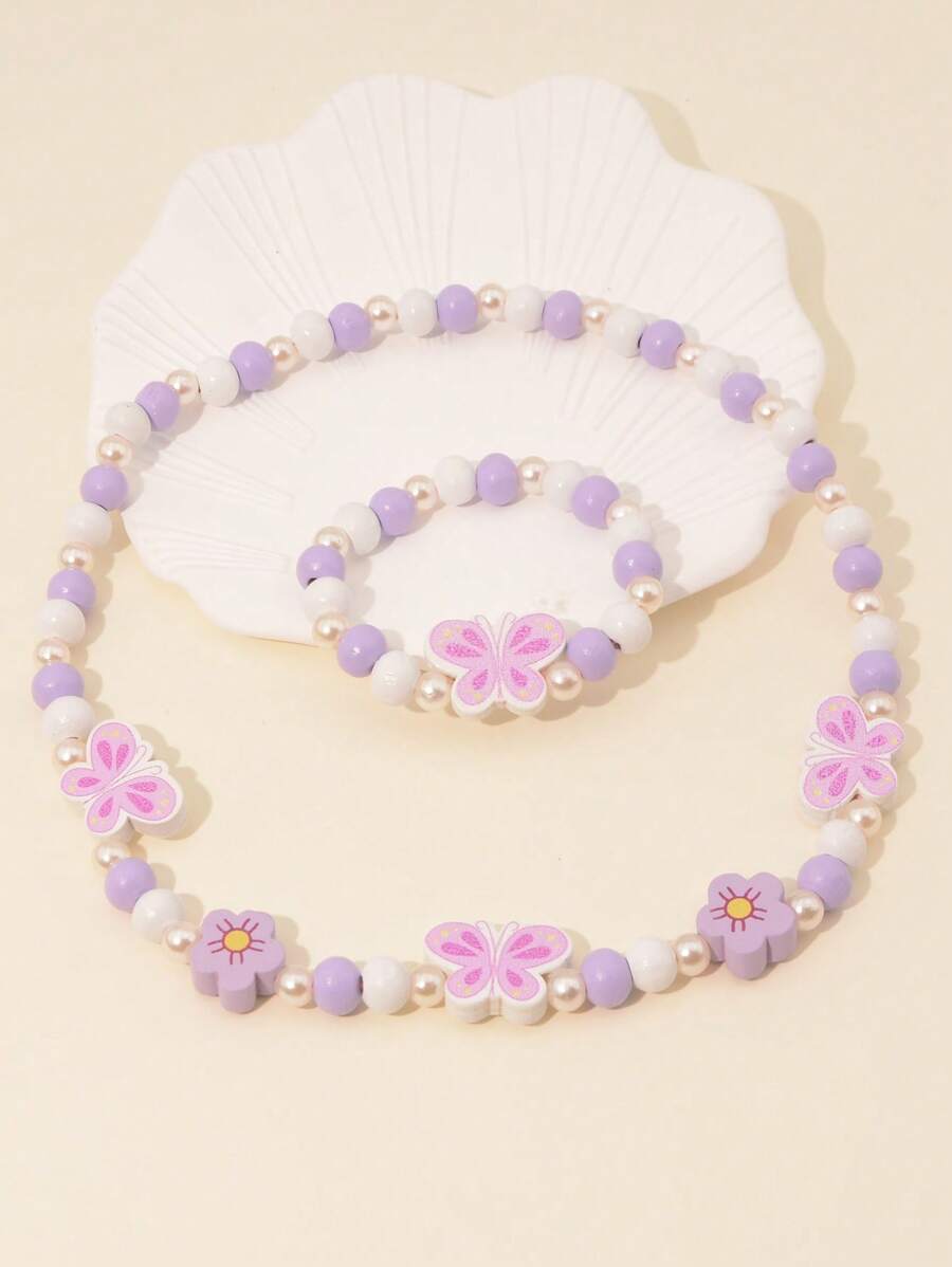 2入組女孩蝴蝶裝飾首飾套裝日常裝飾 - 彩色 - 查看 1