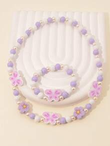 2入組女孩蝴蝶裝飾首飾套裝日常裝飾 - 彩色 - 查看 3