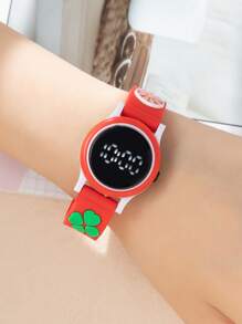 1入組女孩花朵裝飾矽膠帶圓形錶盤數字手錶日常裝飾 - 紅色 - 查看 1