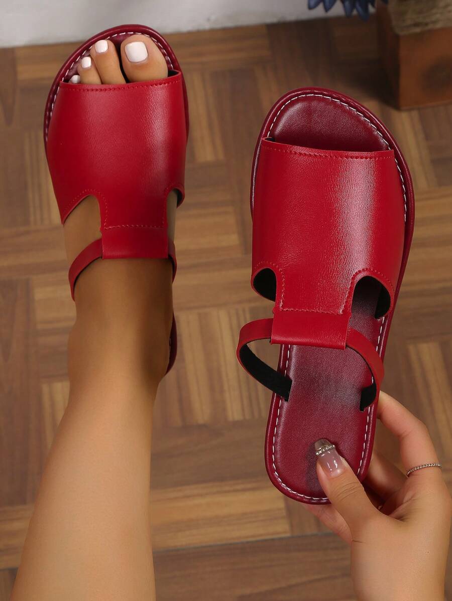 Xăng đan nữ Cut Out, Xăng đan đế bằng màu đỏ tía thời trang - Màu Đỏ Sâu - Xem 1