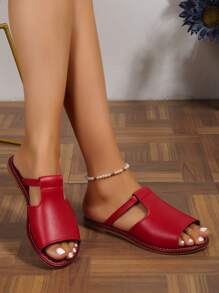 Xăng đan nữ Cut Out, Xăng đan đế bằng màu đỏ tía thời trang - Màu Đỏ Sâu - Xem 5