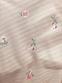 Floral Print Lettuce Trim Bow Front PJ Set - Pink - View 6