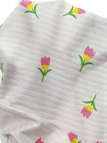 Floral Print Lettuce Trim PJ Set - White - View 6