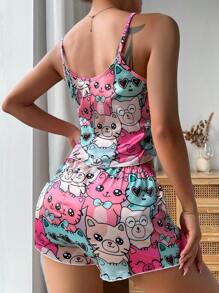 Conjunto de pijama / Pijama con gráfico de dibujos animados y lazo delantero - Multicolor - Ver 2