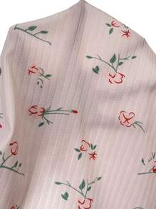 Floral Print Lettuce Trim Cami Top & Shorts PJ Set - Baby Pink - View 6