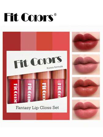 Fit Colors 絲絨啞光液體口紅,4入組不褪色持久穿戴不粘杯子唇彩成套工具口紅美妝套裝